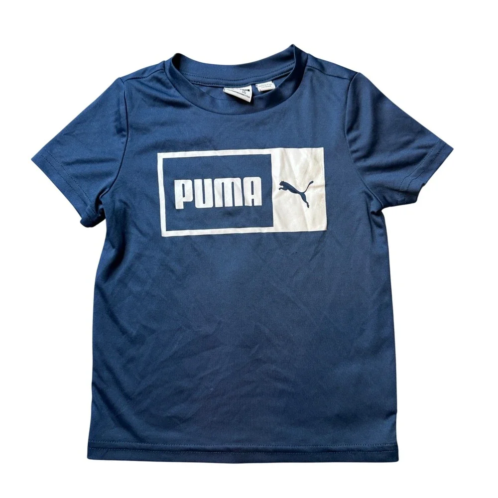 Puma T-Shirt Kids 24M‎ Navy Blue Logo Graphic Activewear Polyester Short Sleeve